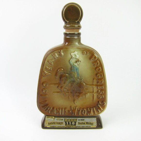Jim Beam Centennial Jubilee Whiskey Decanter Cowboy & Train Empty Vintage 1968 - Picture 1 of 13